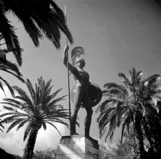 Achilles as guardian of the palace in the gardens of the Achilleion